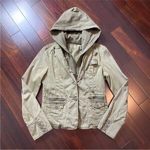 Urban Life Khaki Green Hooded Utility Military Field Jacket Size Medium